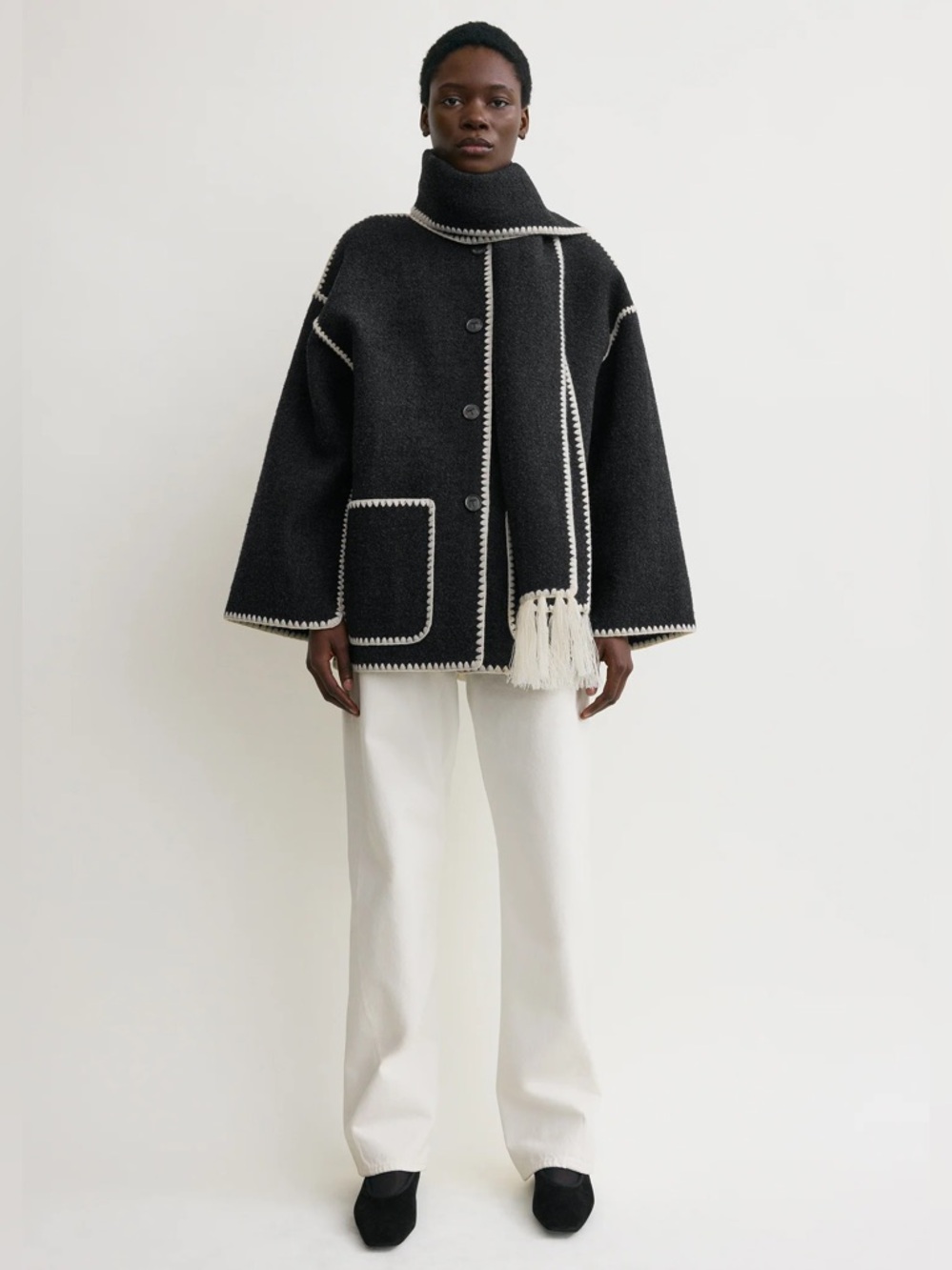 Toteme Embroidered scarf jacket dark grey mélange $1190